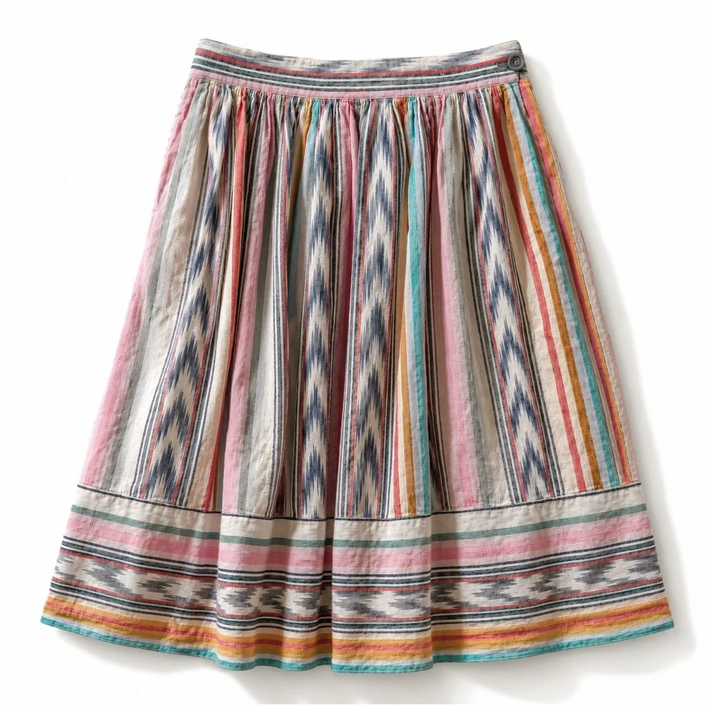 Nitya Vintage Boho Southwest Stripe Midi Skirt Festival Prairie Cottagecore M - Picture 2 of 10